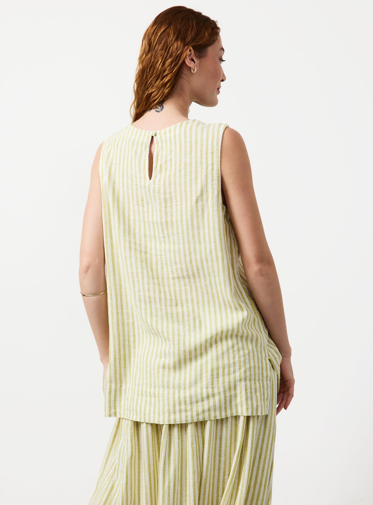 Green Stripe Print Linen Rich Shell Top 18 - Image 4 thumbnail